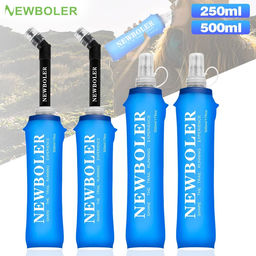 Water Bag Collapsible - Newboler-折りたたみ式ウォーターボトル、tpu折りたたみ式ソフトフラスコウォーターバッグ、ランニングとキャンプ、250ml、500ml