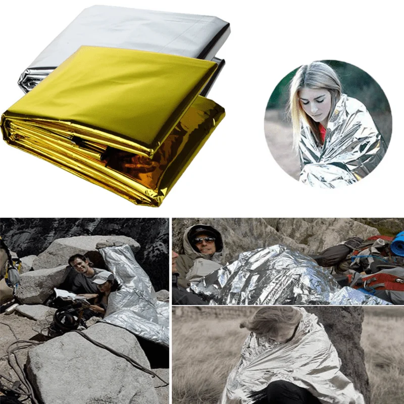 Survival Blanket Reflective - 1 個屋外サバイバルポータブル救急ブランケット防寒日焼け止め断熱ブランケットキャンプハイキング反射ライフブランケット