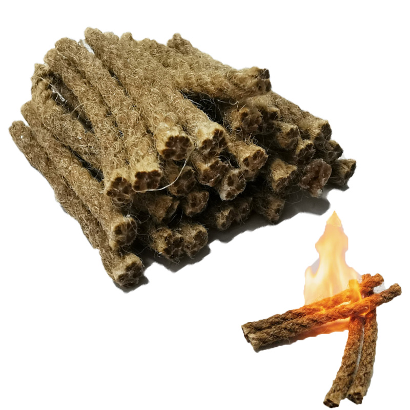 Fire Starting Kit - 屋外用ミニワックス麻縄ポータブルファイヤースターター、キャンプサバイバル実用防水道具、キャンプファイヤー、バーベキュー、暖炉用