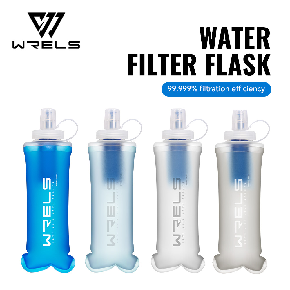 Water Bag Collapsible - WRELS ウォーターフィルターボトル 折りたたみ式ソフトウォーターボトル フィルター付き スクイーズ式 デュアルフィルター