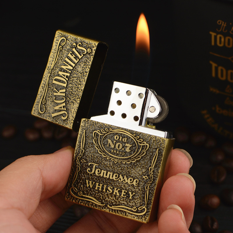Fire Starting Kit - ヴィンテージブロンズメタルガスライター、フリントホイールシガレットライター、ボングベストギフトメンズガジェット、メンズギフトトーチライター